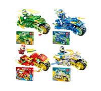 Ninjago 4-Pack Mini Figures with Bikes - Cole, Jay, Kai & Lloyd, 4cm Tall, Compatible with LEGO Sets and Base Plates