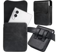 NINKI Belt Clip for Samsung Galaxy Z Fold 8 Holster Waist Holder for iPhone Duo Pouch,Vintage Leather Protective Cover for Z Fold 8 Belt Loop Duo Holster for Samsung Z Fold 8 Holster Case,Retro Black
