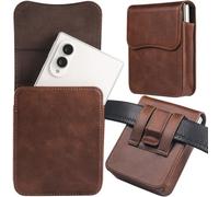 NINKI Belt Holders Holster for Samsung Galaxy Z Fold 8 Pouch Case for iPhone Duo Holsters, Premium Vegan Leather Protector Duo Carrying Bag for Samsung Z Fold 8 Phone Holster Belt Clips, Retro Coffee