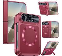 NINKI for iPhone Duo Case with Screen Protector,Compatible with Magsafe,Hinged Case with Stand Texture Rugged Magnetic Cover for iPhone Apple Duo Red