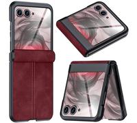 NINKI for Moto Razr Case 2024 with Hinge Protection, Motorola Razr 2024 Phone Case with Screen Protector, Elegant Stitch Cell Phone Case for Moto Razr 2024 Case Motorola Razr 50 Leather Case Red
