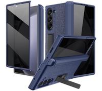 NINKI for Samsung Galaxy Z Fold 7 Case with Hidden Stand and Privacy Screen Protetor,Full Body Galaxy Fold 7 Phone Case with Hinge Protective PU Leather Matte PC Drop Proof Cover for Z Fold7 5G - Blue