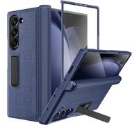 NINKI for Samsung Galaxy Z Fold 7 Case with Hidden Stand and Screen Protetor,Full Body Galaxy Fold 7 Phone Case with Hinge Protective PU Leather Matte PC Drop Proof Cover for Z Fold7 5G - Blue