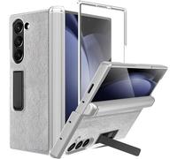 NINKI for Samsung Galaxy Z Fold 7 Case with Hinge Cover and Stand, Built in Screen Protector Slim PU Leather Matte PC Drop-Proof Scratch Resistant Phone Case for Samsung Galaxy Z Fold 7 5G - Silver