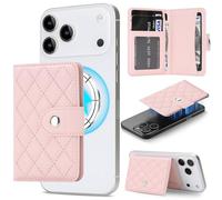 NINKI Mag-Safe Magnetic Wallet for iPhone 17/16/15/14/13/12 Series,4 Card Holder Stand Leather Minimalist Slim Magnet Pounch Phone Case for Google Pixel 10/9/8/7/Pixelsnap Wallet Women - Pink