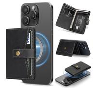 NINKI Mag-Safe Wallet for iPhone Lightweight Magnetic Pouch Stand Leather Magnet Detachable 4 Card Holder for iPhone 17 16 15 14 13 12 Series, for Google Pixelsnap,Pixel 10 9 8 7 - Textured Black