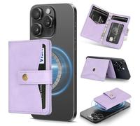 NINKI Mag-Safe Wallet Magnetic Card Holder for Mag-Safe Phones and Cases,Magnet Minimalist Leather Phone Wallet for iPhone 17/16/15/14/13/12/ Pro/Max/Plus, for Google Pixel 10/9/8/7/Pixelsnap, Purple
