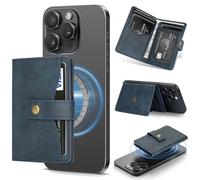 NINKI Magnetic Wallet for iPhone 17/16 /15/14/13/12 Series,4 Card Holder Stand Leather Detachable Slim Magnet Minimalist Phone Case for Google Pixel 10/9/8/7/Pixelsnap Wallet, Dark Blue