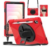 NINKI Stand for Samsung Galaxy Tab S11 Case with Cross-Body Lanyard, (Pencil Slot + Wristband) Cute Heavy Duty Kickstand Finger Band Grip Cover for Samsung Tab S11 Protective Case 11” Women Girls Red