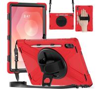 NINKI Stand for Samsung Galaxy Tab S11 Ultra Case with Cross-Body Lanyard,(Pencil Slot + Wristband) Cute Heavy Duty Kickstand Band Grip Cover for Samsung Tab S11 Ultra Protective Case 14.6” Women Red