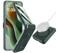 NINKI Wireless Charging Case for Motorola Razr Ultra 2025 Flip Case Magnetic with Screen Protection,Moto Razr Ultra 2025 Phone Cover Hinge Protector,Thin Cover Moto Razr 60 Ultra 2025 Protector Green