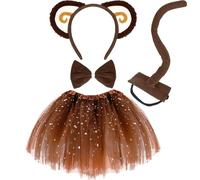 NinkyNonk 4 Pcs Dark Coffee Monkey Costume Kits for Women - Plush Monkey Ears Headband Tail Bowtie Brown Tutu Skirt for Animal Cosplay Party Dress Up Supplies (Adults)