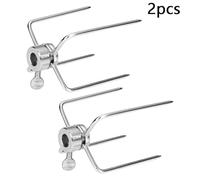 NINMORTH 2-Pack for Stainless Steel BBQ Rotisserie Meat Forks with Locking Screw, 4-Prong Clamp Beef, Lamb, Pork & Poultry