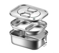 NINMORTH 304 Stainless Steel Leak Proof Lunch Box with Double Layer Design and Divided Compartments, Secure Seal Ring Lock Portable(1800ML)
