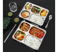 NINMORTH Multi Compartment Stainless Steel Plate, for School Lunches and Outdoor Activities, Easy to Maintain (4 Cells)
