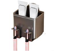 NINMORTH Wall Mounted Suction Cup Toothbrush Holder, No Drill ABS Bathroom Storage Basket with Ventilation, Modern Organizer Sink, White(With Cup Gunmetal)