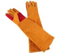 NINMORTH Women's Long Gardening Gloves, for Soft Cowhide Leather with Reinforced Tips, 24-Inch Cuff Planting and Weeding, Yellow
