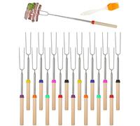 Ninnyi 16 Pcs Marshmallow Toasting Forks, Extendable Smores Marshmallow Toasting Sticks Kit with 1 Brush for BBQ, Outdoor Picnic, Bonfire
