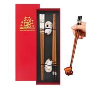 Ninnyi 2 Pairs Japanese Bamboo Chopsticks, Reusable Chop Stick with 2 Ceramic Cat Chopstick Rest for Noodles, Sushi Rice