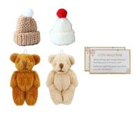 Ninnyi 2 PCS Little Pocket Bear Hug, Worry Bear with 2 Cards 2 Hats for Friends Family Thinking of You Gifts