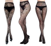 Ninnyi 3 Pairs Patterned Tights for Women Uk, Black Lace Tights Fishnet Stockings for Adults Party