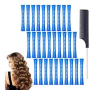 Ninnyi 30 PCS Blue Perm Rods, 0.35 inch Perm Kit Short Hair Men, Plastic Perming Rods Curlers Hair Roller with Steel Tail Comb