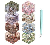 Ninnyi 8 Pcs 3D House Sticker DIY Set, Cute Sticker Scene for Book Supermarket Bookstore Flower Shop Room Sticker