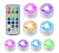 Ninnyi 8 Pcs Small Led Lights with Remote Control, Submersible Waterproof Light for Car Party Wedding Decorations