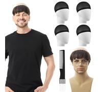 Ninnyi Bald Caps Wigs, Funny Monk Wig Bald Cap Latex Brown Skin Adult for Party Night Show with 4 Pcs Wig Cap and 1 Pcs Comb
