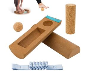 Ninnyi Cork Roller Balance Board with Massage Ball and Resistance Bands, Foot Strengthener Trainer, Ankle Balance Board for Gym, Office, Home