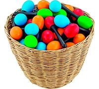 NINO® Percussion Plastic Egg Maracas Assortment, 48 Pcs. 12 x Green, 12 x Orange, 12 x Sky-Blue, 12 x Red, 1x Rattan Basket