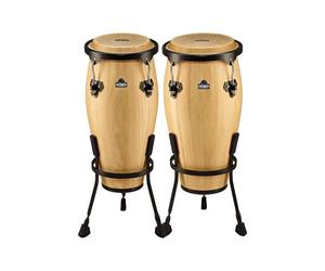Nino Percussion Wood Conga Set - 2 Hand Drums with Stand for Children from 5 Years - Musical Instrument Set - Siam Oak, Natural (NINO89NT)