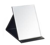 Ninoclar 17x12cm Portable Folding Mirror, Super HD Compact Makeup, Black PU Leather Travel, Free Standing Vanity Mirrors, Tabletop Foldable Mirror (Small)