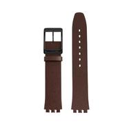 NINOMA 16mm 17mm Ultra-thin Cowhide Compatible With Swatch Classic Thin Leather Watch Strap Accessories Special Three Forks Thin Soft Band 16mm17mm(Brown-Black,16mm)