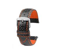NINOMA Carbon Fiber Pattern Cowhide Watch Strap 18mm 20mm 21mm 22mm 23mm 24mm Red Orange Stitching Watch Band Universal Watch Str(Orange Line sk,23mm)