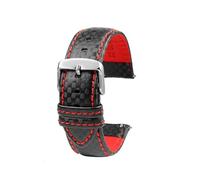 NINOMA Carbon Fiber Pattern Cowhide Watch Strap 18mm 20mm 21mm 22mm 23mm 24mm Red Orange Stitching Watch Band Universal Watch Str(Red line sk,23mm)