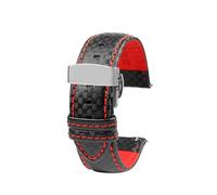 NINOMA Carbon Fiber Pattern Cowhide Watch Strap 18mm 20mm 21mm 22mm 23mm 24mm Red Orange Stitching Watch Band Universal Watch Str(Red line silvery,20mm)