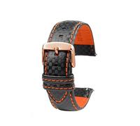 NINOMA Carbon Fiber Pattern Cowhide Watch Strap 18mm 20mm 21mm 22mm 23mm 24mm Red Orange Stitching Watch Band Universal Watch Str(Orange Line rk,22mm)