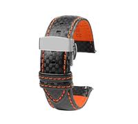 NINOMA Carbon Fiber Pattern Cowhide Watch Strap 18mm 20mm 21mm 22mm 23mm 24mm Red Orange Stitching Watch Band Universal Watch Str(Orange Line silvery,20mm)