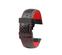 NINOMA Carbon Fiber Pattern Cowhide Watch Strap 18mm 20mm 21mm 22mm 23mm 24mm Red Orange Stitching Watch Band Universal Watch Str(Red line black,24mm)