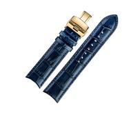 NINOMA Compatible With GP Jaeger-LeCoultre Citizen Curved Leather Watch Band With Men's Cowhide Watch Band 20mm 21mm 22mm(Blue-gold B,22mm)