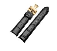 NINOMA Compatible With GP Jaeger-LeCoultre Citizen Curved Leather Watch Band With Men's Cowhide Watch Band 20mm 21mm 22mm(Black-gold B,20mm)