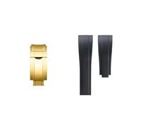 NINOMA Silicone Rubber Watchband 20mm 21mm 22mm Compatible With Rolex Tudor Omega Flat End Watch Belt Soft Rubber Strap Folding Buckle(Black -gold,20mm-width)