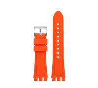 NINOMA Waterproof Silicone Watch Strap Compatible With Swatch YVS420 YVS454 Rubber Band Concave Convex Interface Watch Accessories 19mm 21mm(Orange-silver,21mm)