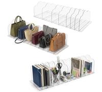 Ninonly 12PCS Adjustable Acrylic Handbag Storage Organiser for Closet | Clear Shelf Dividers Multi-Functional,8 Dividers and 2 Anti-slip Baseboards,for Storage Handbags, Clothes, Sweater, Towel
