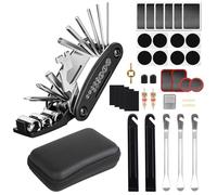 Ninonly 16 in 1 Bicycle Tool Kit with Puncture Kit Complete Robust Multitool and Anti-Puncture Kit Bike, Self-adhesive and Puncture Repair with EVA Case for MTB and Road
