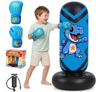Ninonly 51''/130cm Punching Bag Kids Inflatable with Boxing Gloves & Pump | Free Standing Punch Bag for Children 3-8 Years, Dinosaur Design for Boy Girl Training, Toy Gift for Karate Taekwondo MMA