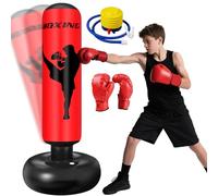 Ninonly Children's Punch Bag 160 cm with Gloves and Punching Ball Pump for Kids Karate Taekwondo Ideal for Boys and Girls from 3 to 12 Years Old Punching Ball Office Perfect for Home Gym Red Boxing