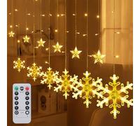 Ninonly Christmas Snowflake Curtain Lights, 126 LED Big Snowflakes with Star Window String Lights, 8 Mode Curtain Fairy Lights, Battery Powered Christmas Decorations for Home Wall Wedding Party