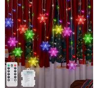 Ninonly Christmas Snowflake Curtain Lights, 96 LED Snowflakes Window String Lights, 8 Mode Curtain Fairy Light, Battery Powered Christmas Decorations for Home Bedroom Wall Wedding Xmas